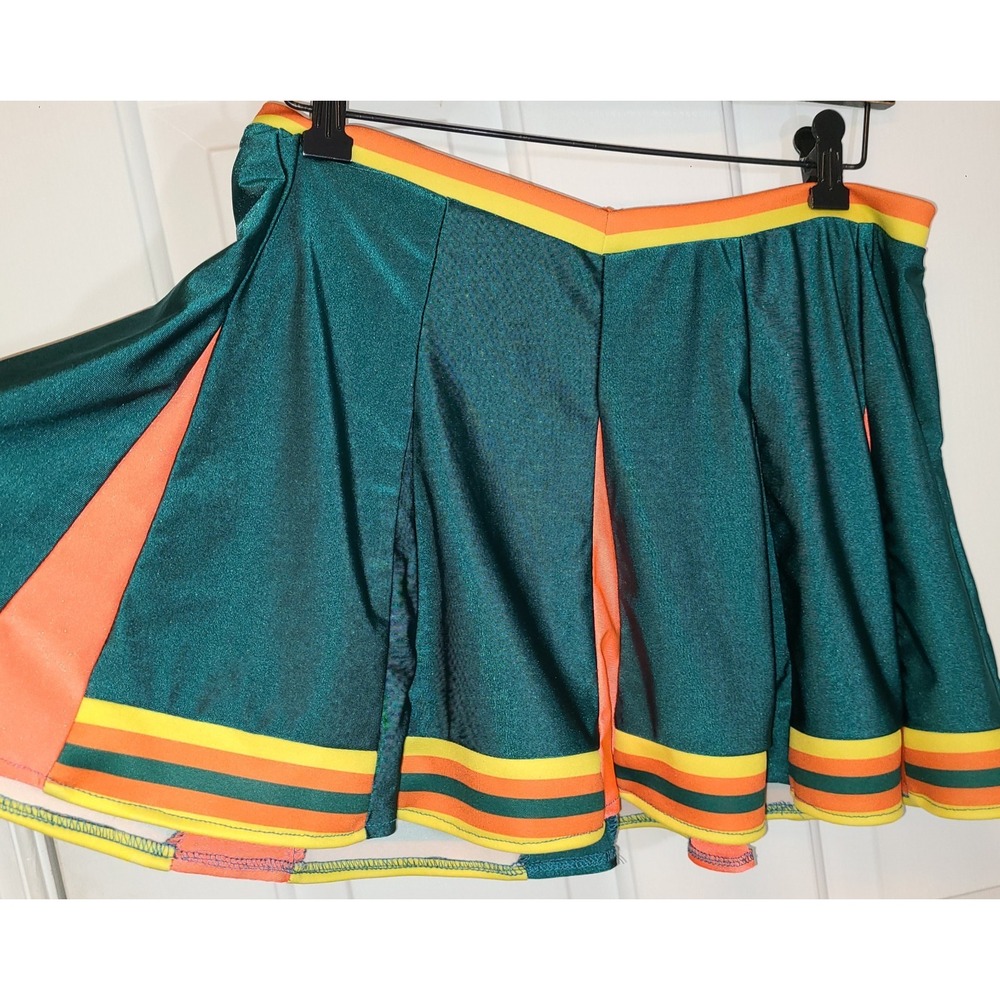Green Yellow Orange Cheerleader Skirt Pleated School Spirit Costume Cosplay 2XL